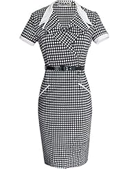 Nylon/Viscose Checkered Print Belted   Dress With a Bow(s)