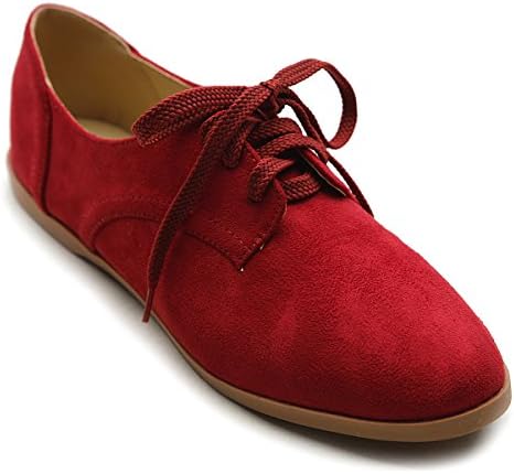 Ollio Women Classic Flat Shoe Lace Up Faux Suede Oxford