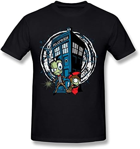 HLHMarket Men's Tardis Superman Cotton Round Collar T Shirt L Black