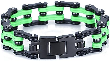 UGE Chic Titanium Steel Punk Rock Men's Cool Biker Chain Cuff Bangle Bracelet (Green&amp;Black)