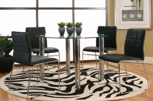 Napoli Round Glass Dining Set with Black Chairs (Black, Chrome) (45