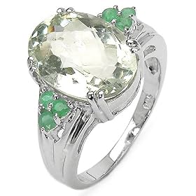 Buy 5.45 Carat Genuine Green Amethyst Ovals and Emerald Rounds Sterling Silver Ring by JewelzDirect