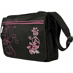 Daniel Ray // HIBISKUS FLOWER // Messenger Bag Laptoptasche Notebook Tasche - SCHWARZ PINK