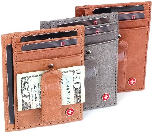 Alpine Swiss Rugged Pullup Leather Hand Crafted Men's Money Clip mini Wallet ID Credit Card Holder Front Pocket Wallet with Spring Clip