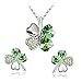 BodyJ4You Four Leaf Clovers Set Green Heart Crystal Pendant Necklace Stud Earrings