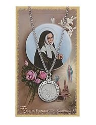 3/4" Pewter Pendant Necklace Medal & Saint Gift Set PSD600BD St. Saint Saint Bernadette Prayer Card Set