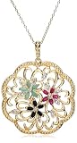18k Yellow Gold Overlay Sterling Silver Multi-Gemstone Flower Pendant, 18