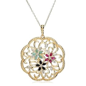 18k Yellow Gold Overlay Sterling Silver Multi-Gemstone Flower Pendant, 18"