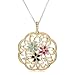 18k Yellow Gold Plated Sterling Silver Multi-Gemstone Flower Pendant, 18"