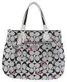 Authentic Coach Poppy Signature Glamour Tote Bag 18711 Black/White/Silver