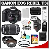 Canon EOS Rebel T3i Digital SLR Camera Body & EF-S 18-55mm IS II Lens with 55-250mm IS Lens + 16GB Card + .45x Wide Angle & 2x Telephoto Lenses + Flash + Case + Battery + Remote + (2) Filters + Accessory Kit