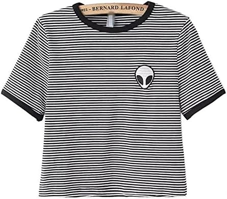 Crop Tops Embroidery T Shirts Alien Short Sleeve Size M