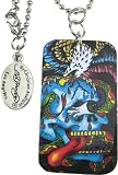 Ed Hardy Colorful Skull Eagle Snake Clear Crystals Dog Tag Necklace