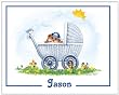 Personalized Nursery Wall Decor, Baby BoyCarriage, Childrens Wall Art - 11 x 14