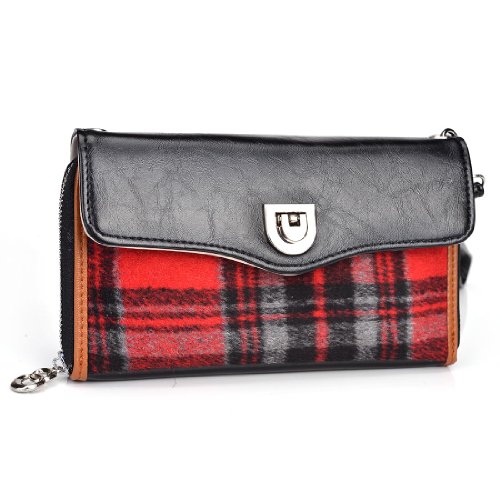 |PHILIPS| W6610, E160, E310, S309, Xenium W6610 Case W/ Card Slots | Universal Wristlet Wallet Clutch - BLACK & RED