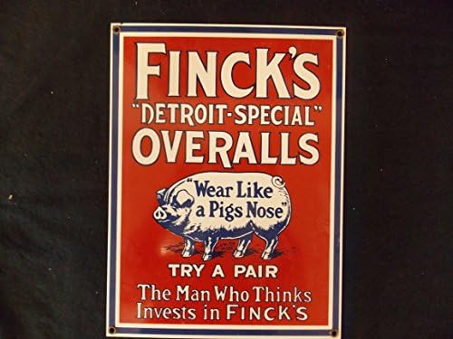 Andes Rooney's Porcelain Enameled Advertising Signs Reproduction of Finck's Overalls