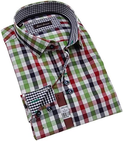 Giannia Lorenzo Mens Green Red Blue and White Checkered Shirt (Medium)