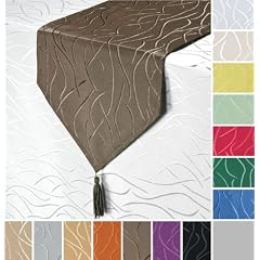 Streifen Damast EDEL TISCHL�UFER -Farbe w�hlbar- 30 x 200 - BRAUN *Beautex*