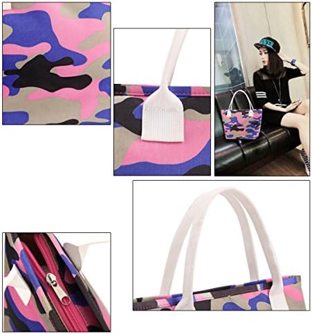 Culon Linen Cotton Picnic Reusable Lunch Bag Tote, Travel Organizer Box Garocery Bags with Zipper, Purple Camouflage