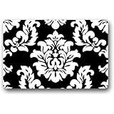 Black and White Damask Pattern Classic Vintage French Floral Swirls Doormat Door Mat Rug Indoor/Outdoor/Floor Mat Rug for Home/Office/Bedroom 23.6"(L) x 15.7"(W)