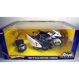 Hotwheels 1:12 Die Cast 1966 Tv Series Batcycle and Sidecar by 