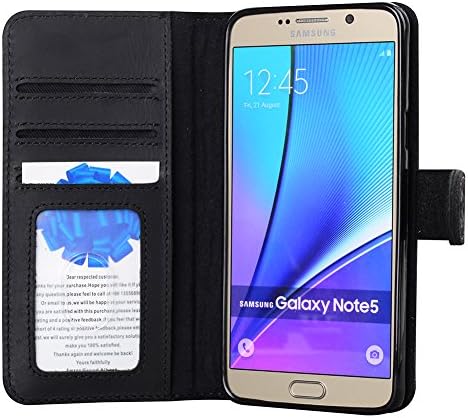 Note5 Case, Grand Albert Note5 Wallet Case N920 Case [Retro Black] - Premium Retro Recovery Genuine Leather Wallet Cover with [Card Slots] and [Strap] for Samsung Note5 N920 (Note5 Retro Black)