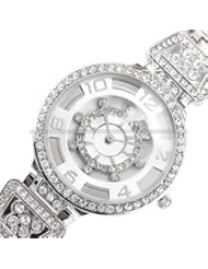SILVER Watches For Women Crystal Bracelet Wrist Quartz Lady Watch Round bezel with Crystals Add extra Glamour + Luxury Box