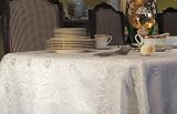 Prestige Pearl Tone on Tone Floral Jacquard Tablecloth with Seemless Scallop Trim Rectangle Washable 61 x 137 Inch with Box