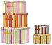 Bright Cotton Fabric Covered Nested Boxes with Leatherette Handles Large=13"x13"x13" Set of 5