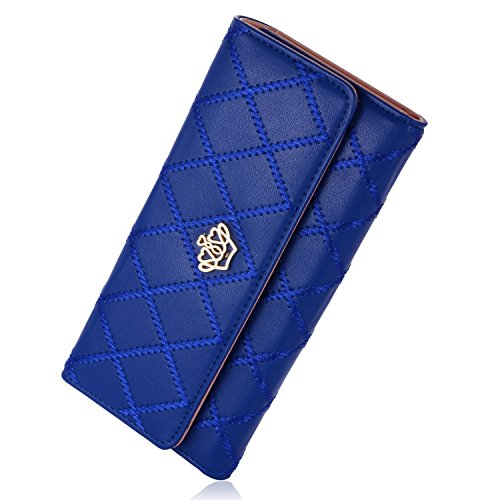 Leiwo Women's Long Crown Clutch Leather Card Holder Purse Wallet