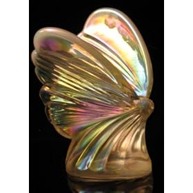 Fenton 4 3/8" Opalescent Carnival Glass Butterfly Paperweight