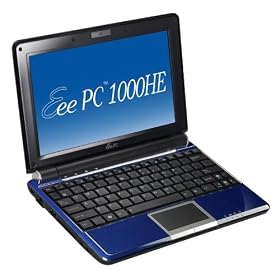 ASUS Eee PC 1000HE 10-Inch Netbook (1.66 GHz Intel Atom N280 Processor, 1 GB RAM, 160 GB Hard Drive, 10 GB Eee Storage, Bluetooth, XP Home, 9.5 Hour Battery Life) Blue