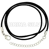 16 in. Black Silk Satin Cord Chain Necklace w/ Stainless Steel Lobster Clasp, comes w/ 1 in. Extension (Also Available in 18)