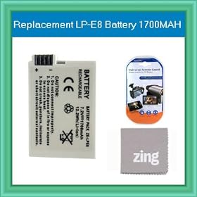 Canon LP-E8 1700MAH Replacement Battery For The Canon Rebel T4i T3i T2i DSLR Digital Camera + LCD Screen Protectors Bundle + MicroFiber Cleaning Cloth
