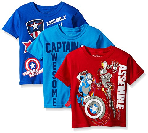 Marvel Boys' 3-Pack T-Shirt, Royal/Blue/Red, 4