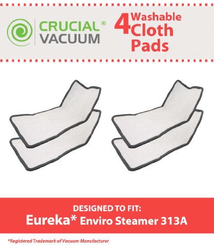 High Quality 4-Pack Washable & Reusable Pad Fits Eureka Enviro Floor Steamer 310A, 311A, 313A; Compare To Eureka Enviro Hard Floor Steam Cleaner Part # 60978, 60980, 60980A; Designed & Engineered By Crucial Vacuum