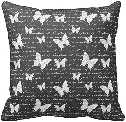 Cotton Square Decorative Throw Pillow Case Cushion Cover Black and White Butterfly Dreams Pillow Covers 16" x 16"
