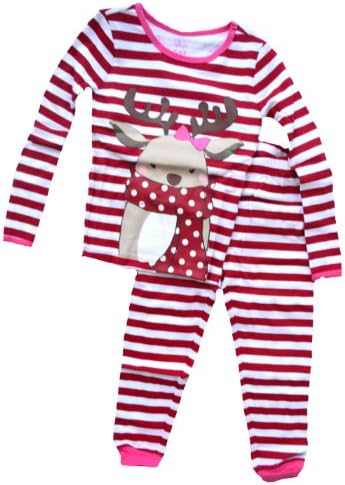 Evacindy Children Place Girls Cotton Pajama Set (4T, Stripped - Raindeer)