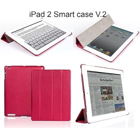 Invision� HOT PINK iPad 2 Smart Case CoverTM - Full Grade leather (PU) with Satin Inner Cloth - PREMIUM QUALITY & SUPERIOR DESIGN FEATURES, AUTO SLEEP/WAKE FUNCTION AS STANDARD.