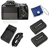 GTMax Clear LCD Screen Protector + 2x NP-FH50 Lithium-Ion Battery + Travel  ....