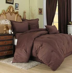 Chezmoi Collection 7 Pieces Solid Mocha Brown Microsuede Comforter 86