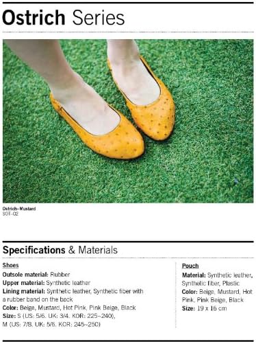 Sidekicks Women's Foldable Portable Travel Ballet Flat Shoes w/ Matching Carrying Case "Ostrich Series" (Large(9~10), Pink beige)