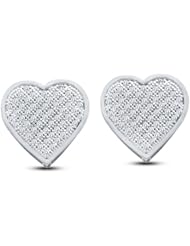 10K Yellow Gold Micro Pave Set Round Diamond Heart Stud Earrings - (1/3 cttw)