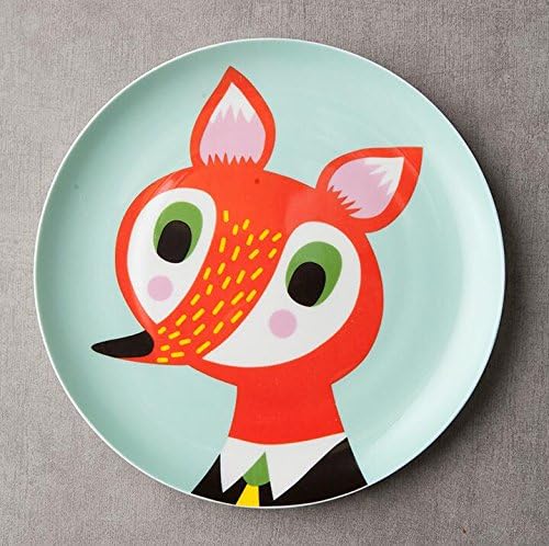 Cute Fox Fruit Plate Dessert Plate Cartoon Ceramic Dishes Pattern Round Plate Animal Snack Dish (C)