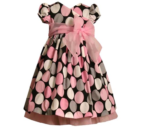 Bonnie Jean Little Girls 4 6X BLACK PINK GRAY CROSSOVER DOT Special Occasion Wedding Flower Girl Birthday Party Dress
