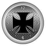 Silver Wall Clock of Iron Cross with Diamond Plate