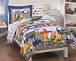 Trucks Tractors Cars Boys Blue and Red 5 Piece Twin Comforter Set