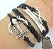 Black Leather Rope Knit Handmade Bracelet Infinite Nautical Anchor Weave Bangle