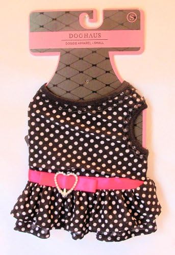 Doghaus Dog Dress Black White Polka Dots Pink Belt Size - (S Small)