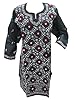 Womans Kurta Tunic Black Red Paisley Hand Embroidered Cotton Caftan Dress M